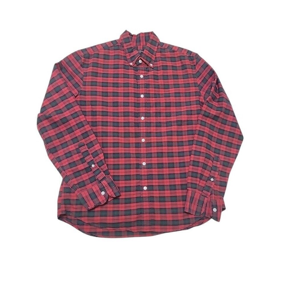J. Crew Mercantile Flex Mens Button Down Shirt Size L Red Green Plaid E9